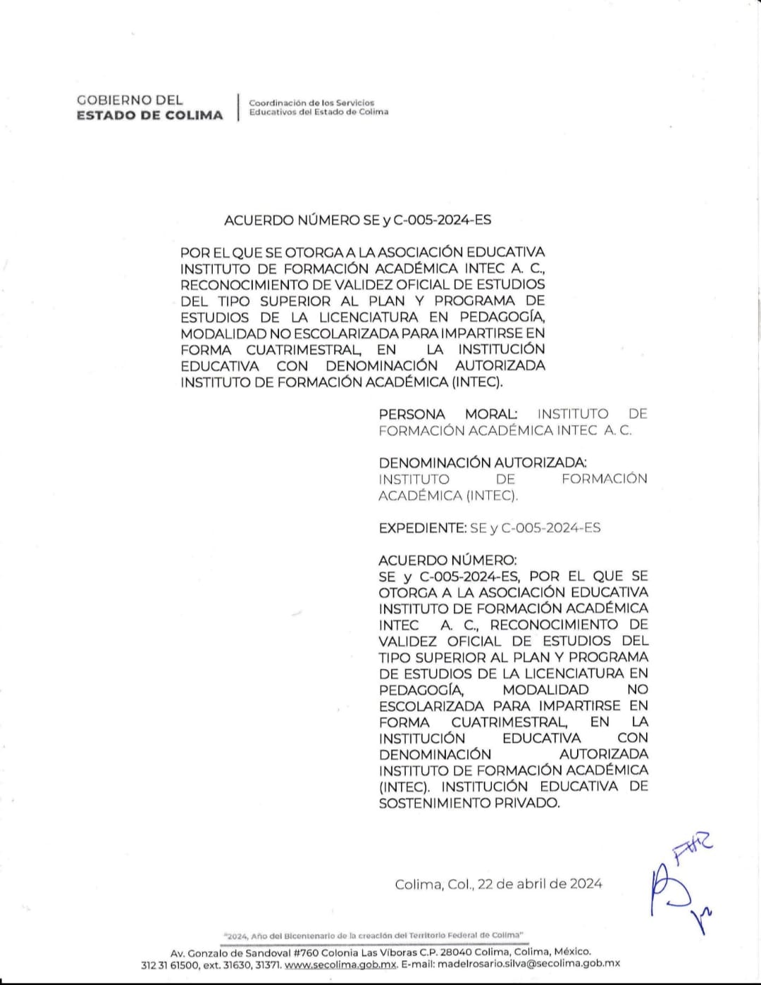 RVOE Pedagogía